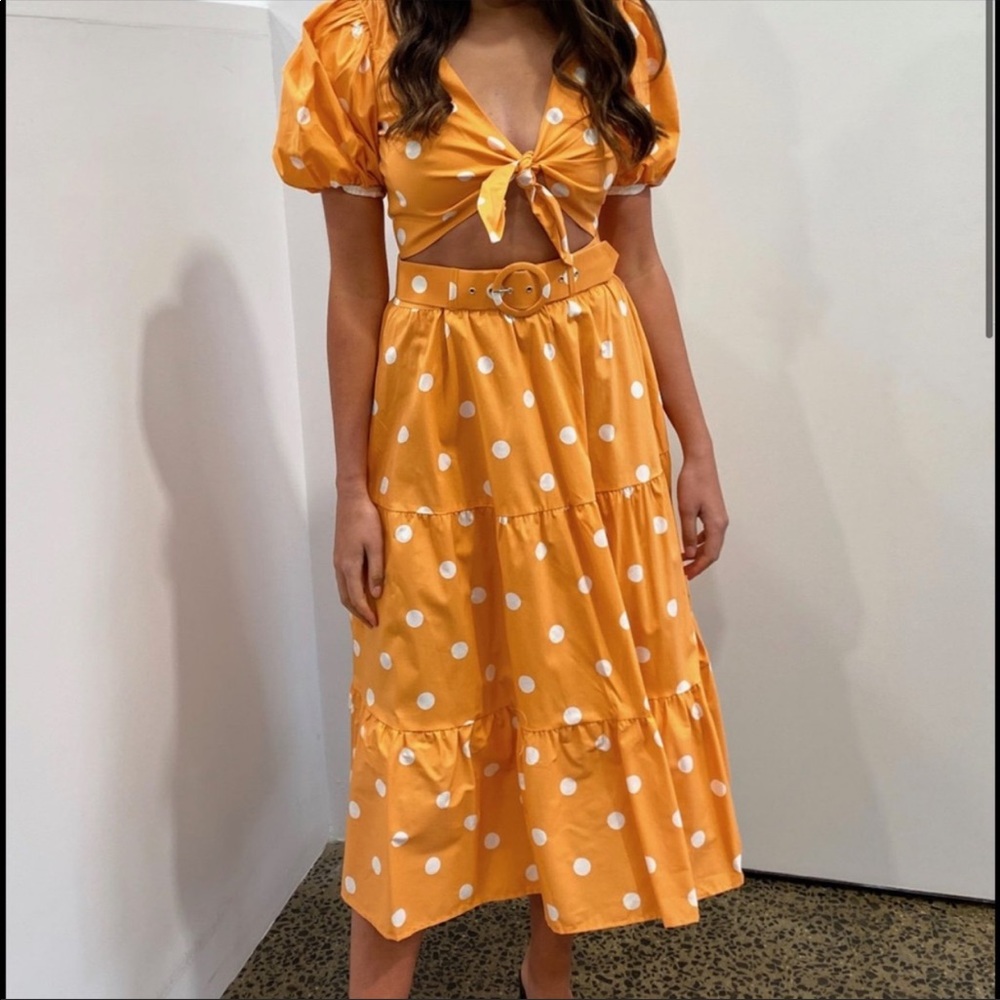 For love and Lemons Auburn dot midi skirt and crop top